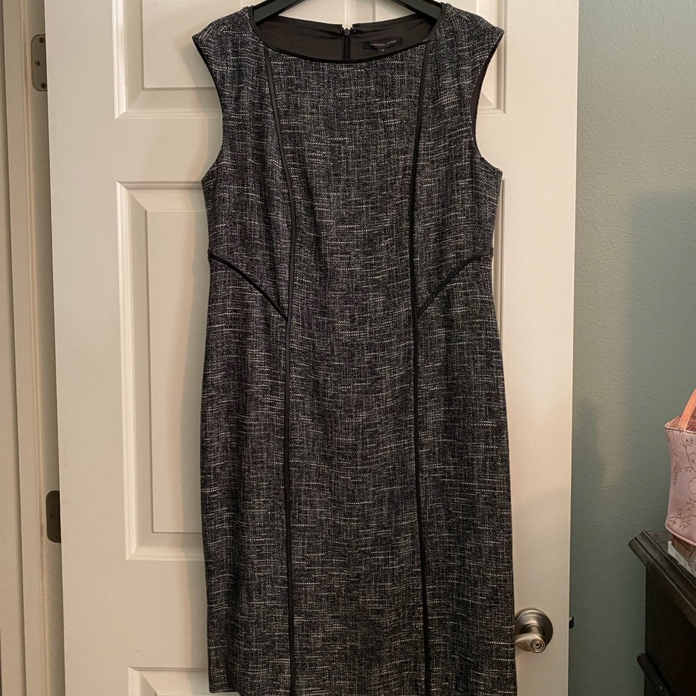 NWT Black Tweed Dress w/ Leatherette Piping